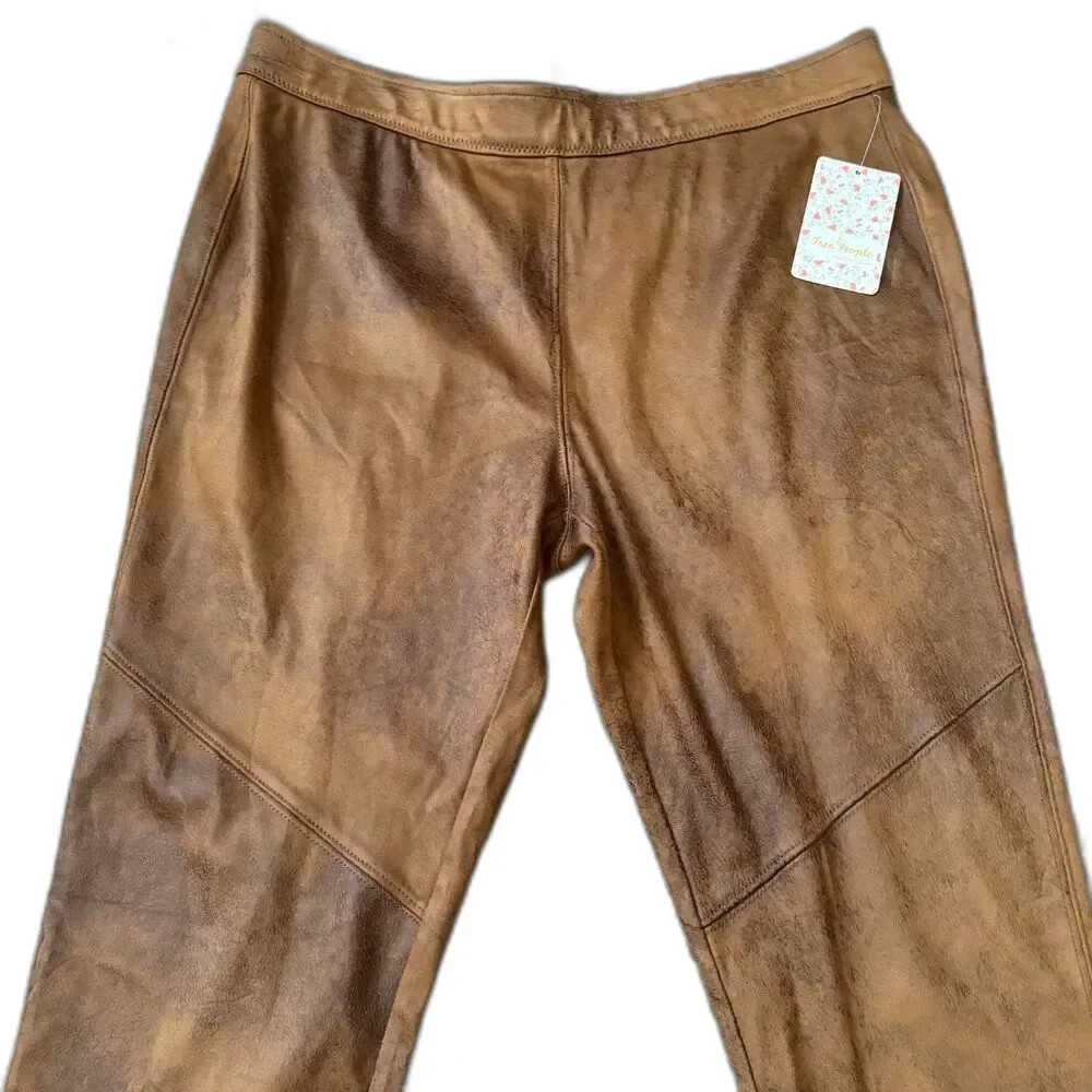 NWT Free People Faux Suede Moto‎ Leggings Brown Distressed Edgy Earthy Size 31